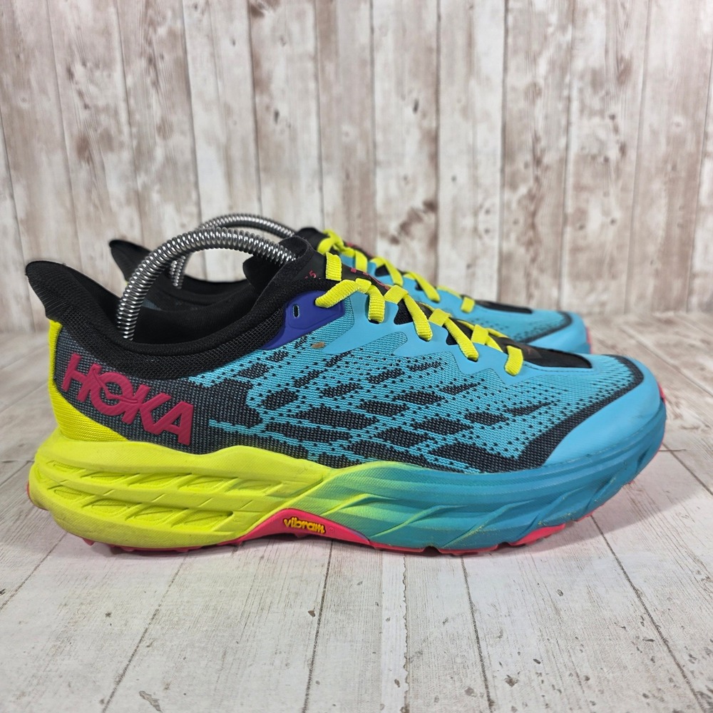 Hoka One One Speedgoat 5 Mens Trail Running Shoes Blue Yellow Pink 8D 1123157